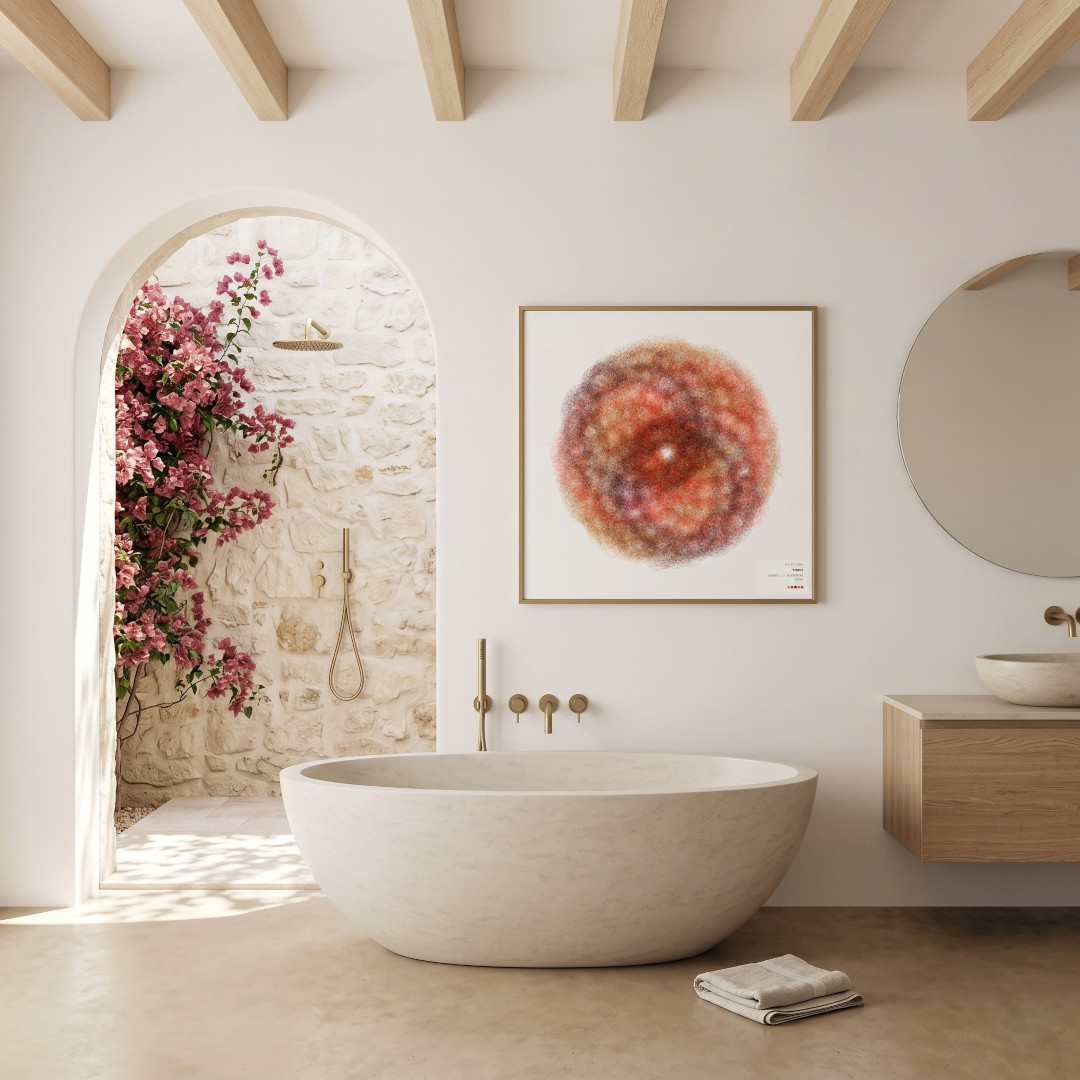 Vox et Forma — Copper Torus framed in a villa bathroom